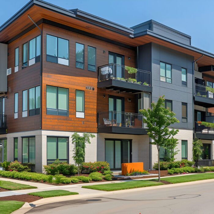 A modern multifamily building with professionally done commercial siding.