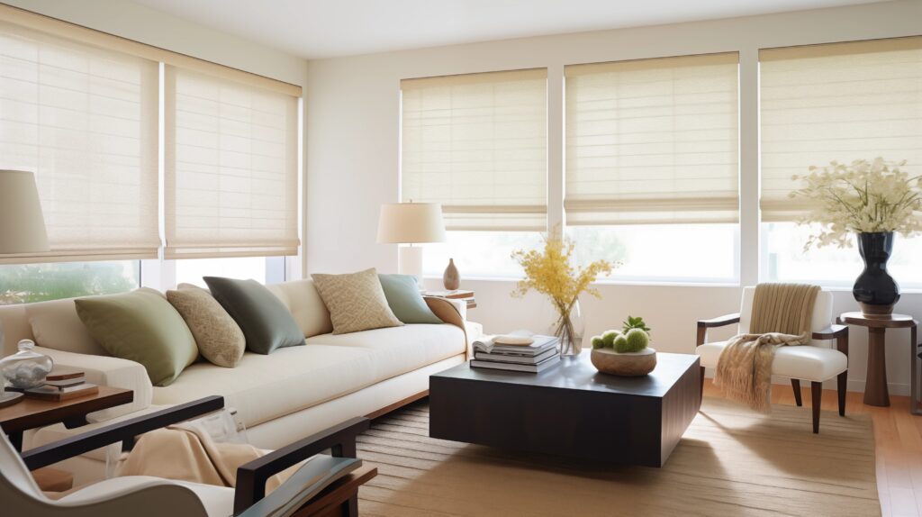 Sleek window treatments in a modern living room.