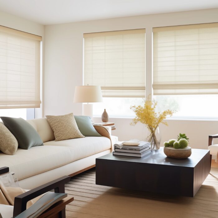 Sleek window treatments in a modern living room.